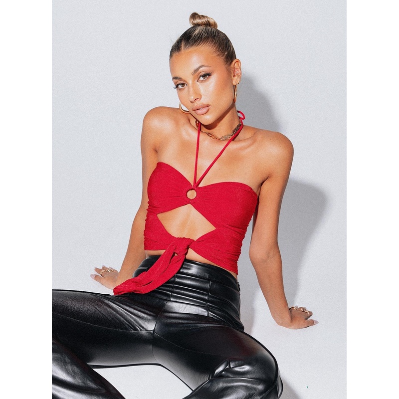 Loriella Ring Detail Crop Top Red