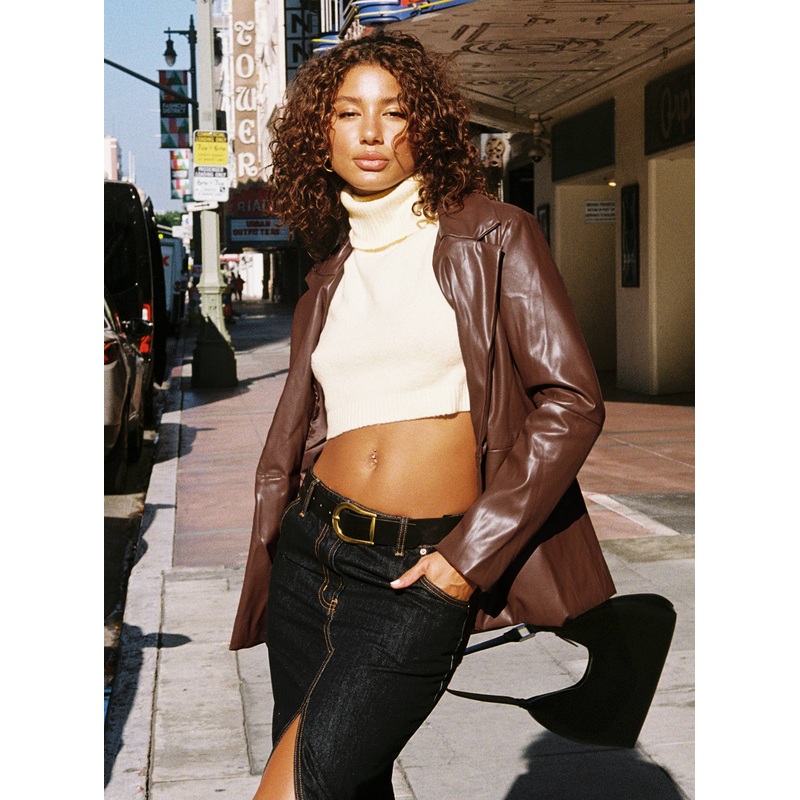 Morrison Faux Leather Blazer Brown
