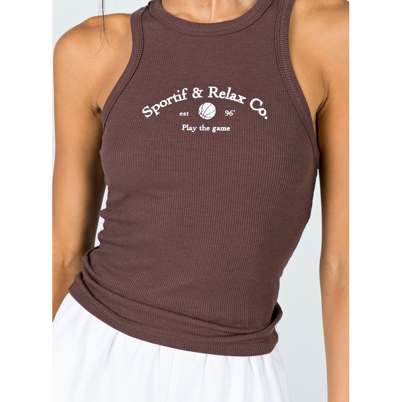 Play The Game Tank Top Brown