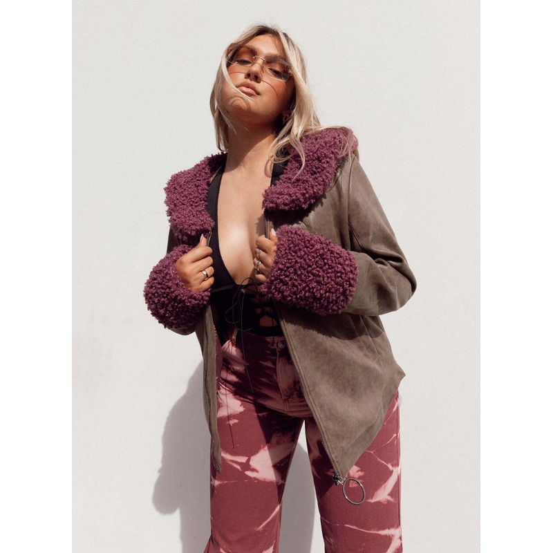 Christian Fur Collar Jacket Brown