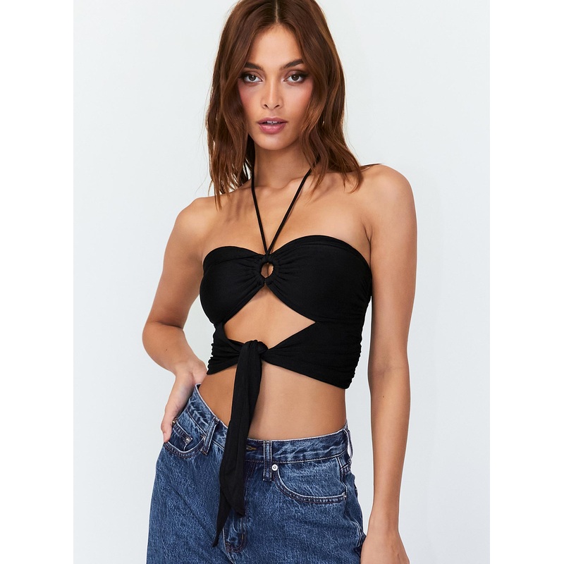 Loriella Ring Detail Crop Top Black