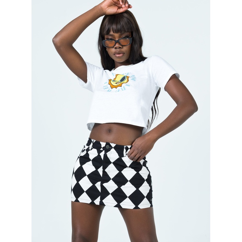 Motel Micro Broomy Skirt Harlequin Black White