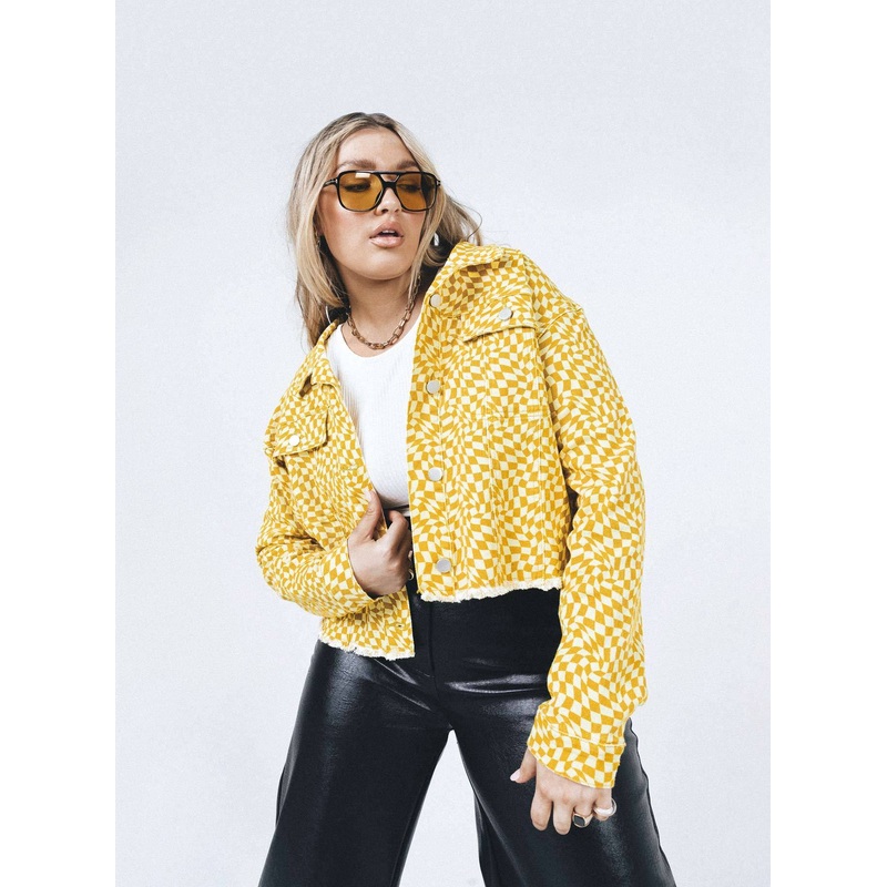 Trippy Waves Cropped Jacket Yellow