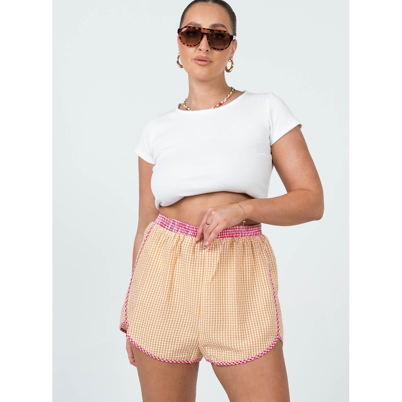 Leah Gingham Track Shorts Orange