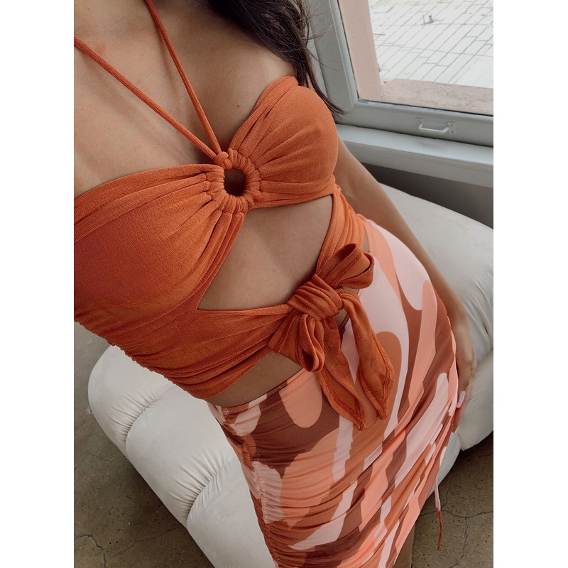 Loriella Ring Detail Crop Top Rust