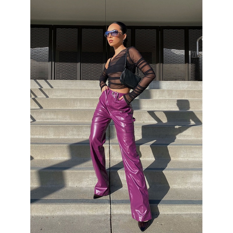 Callum PU Cargo Pants Purple