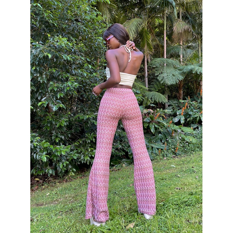 Karmen Chevron Knit Flare Pants Pink