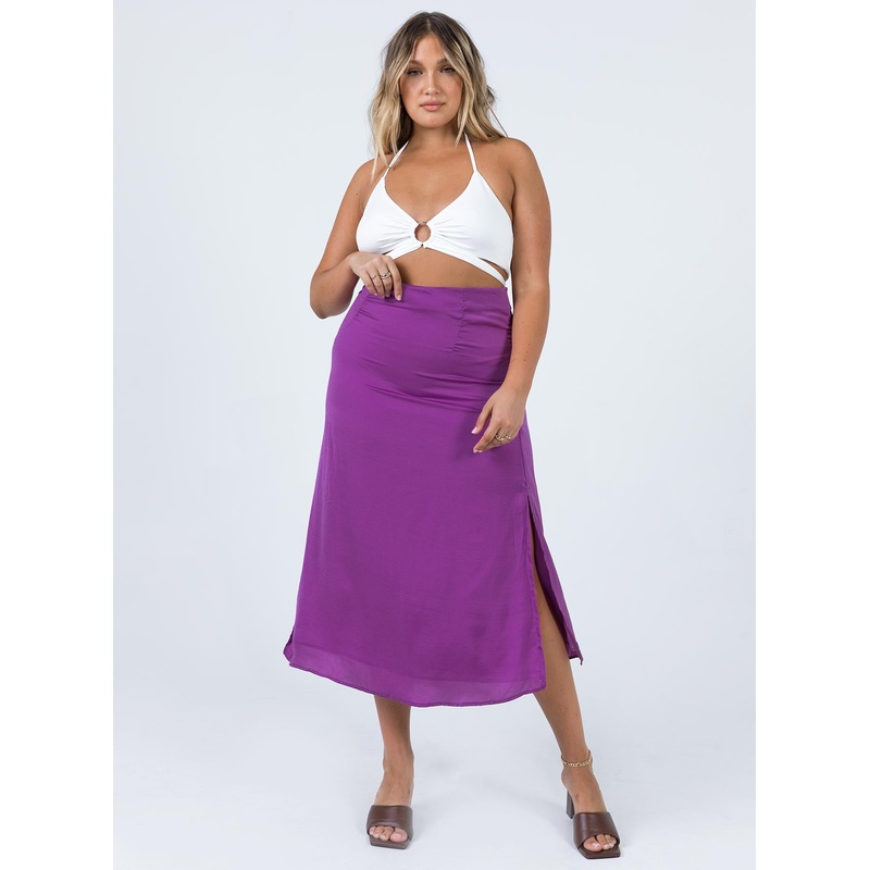 Dezi Satin Midi Skirt Purple