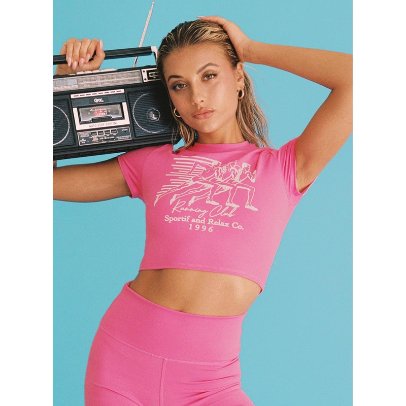 Running Club Graphic Crop Top Pink
