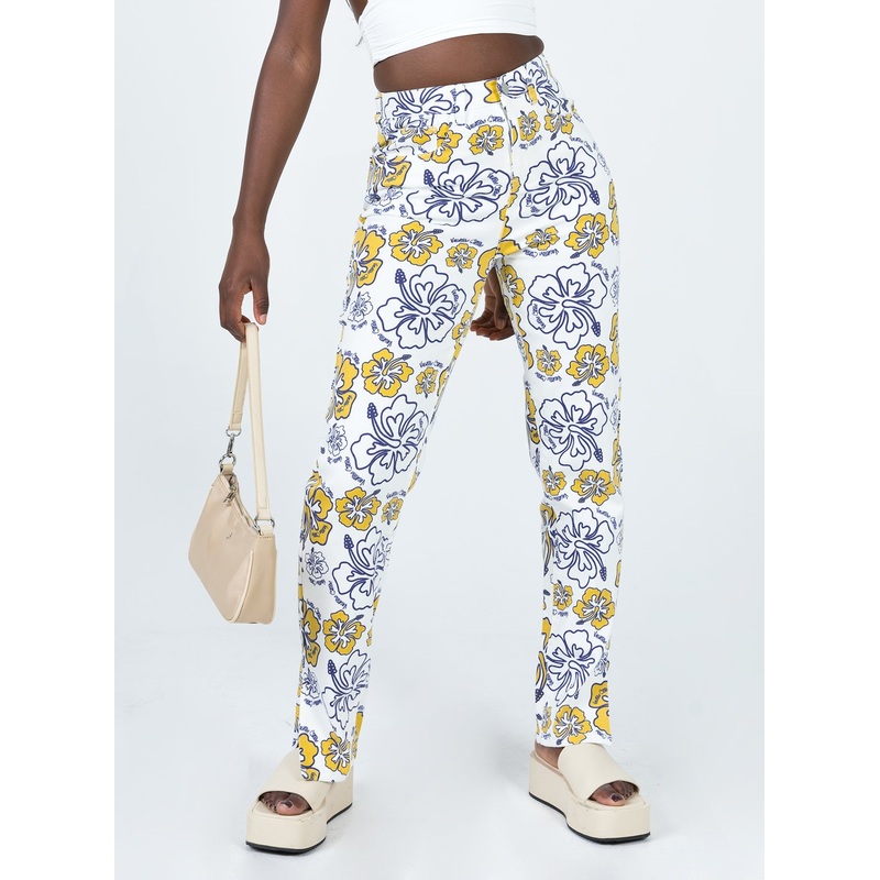 Tropical Dreams Straight Leg Denim Jeans Off White