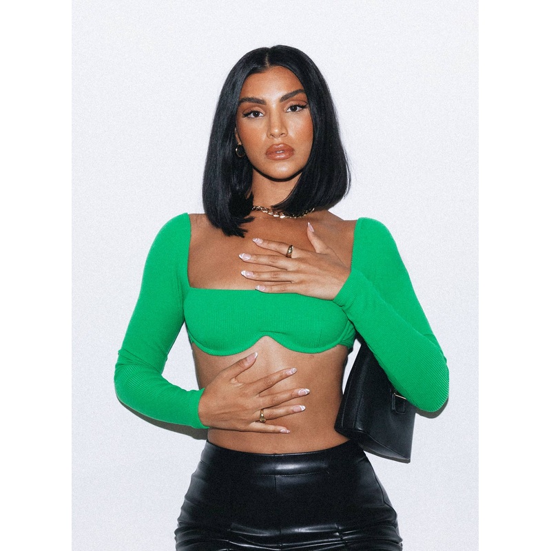Becca Long Sleeve Crop Top Green