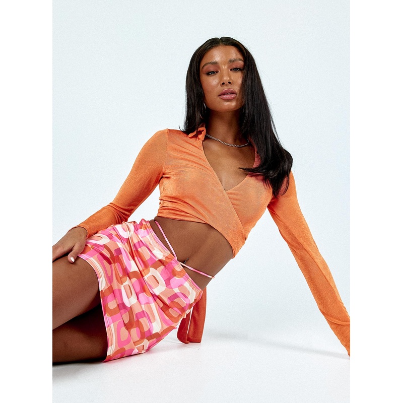 Jeston Retro Square Tie Mini Skirt Multi
