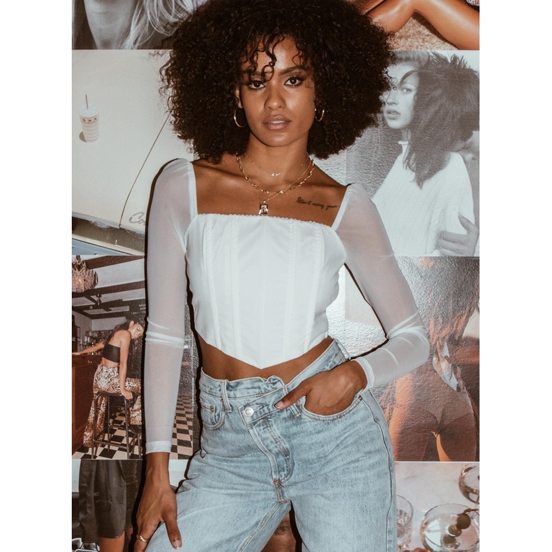 Beverly Long Sleeve Top White