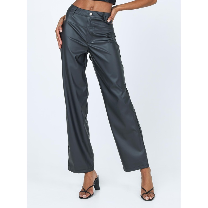 Desire Hip Cut Out PU Pants Black