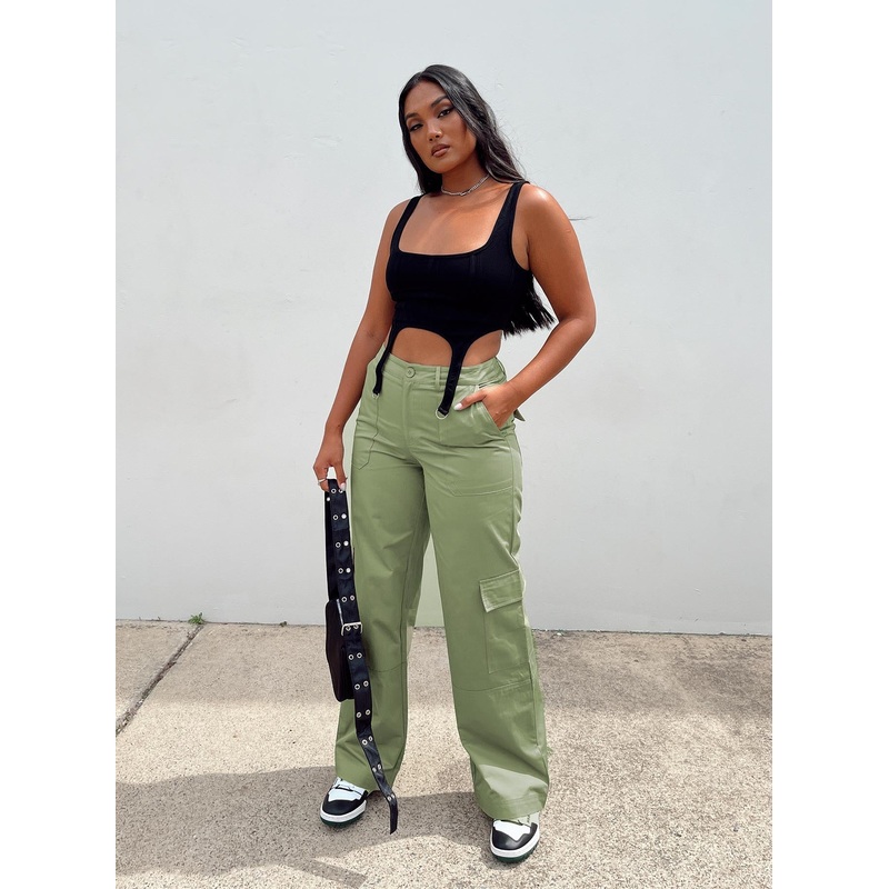 Luna Mid Rise Cargo Pants Green