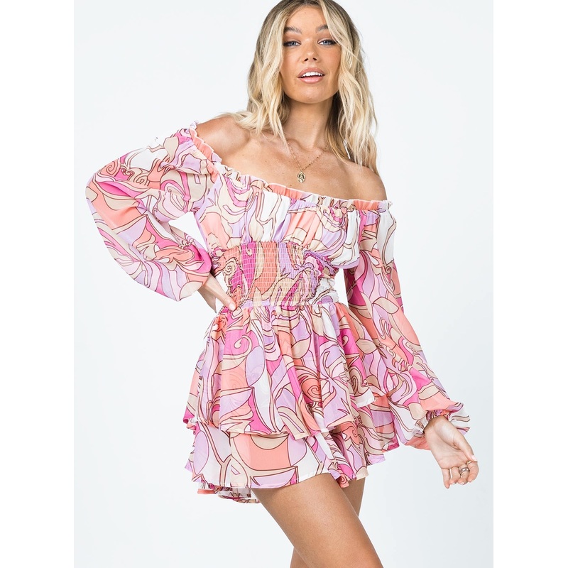 The Love Galore Long Sleeve Playsuit Pink Multi