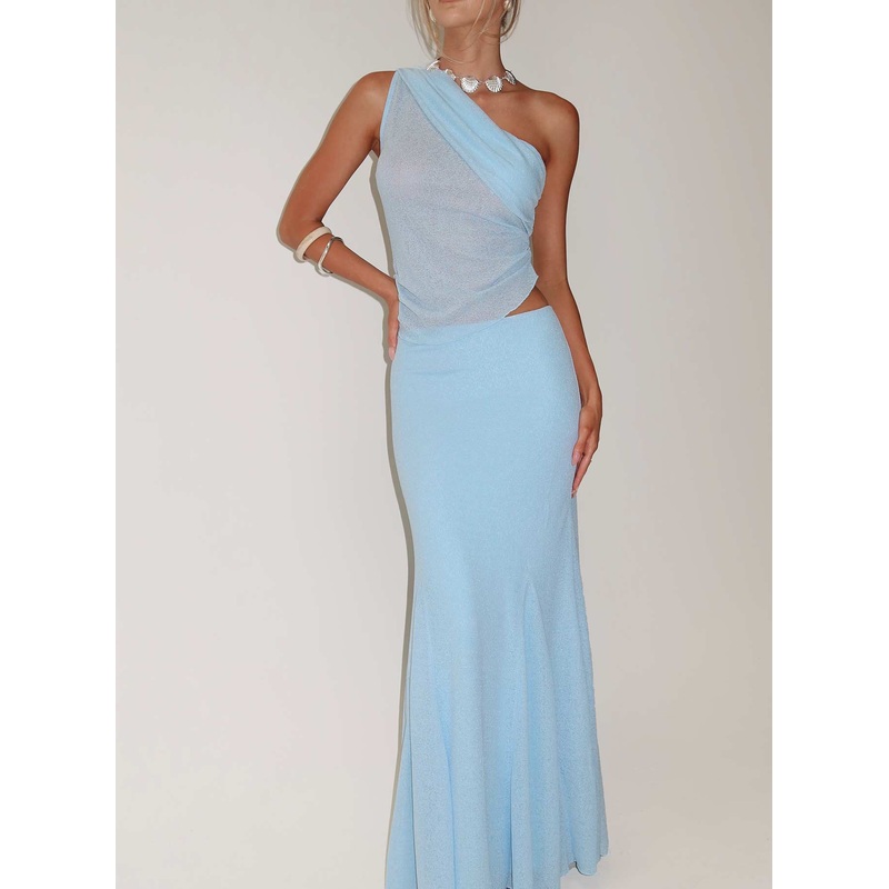 Comes And Goes One Shoulder Set Blue