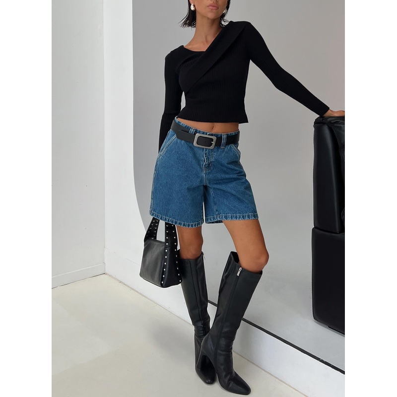 Hurricanes Longline Denim Shorts Mid Wash
