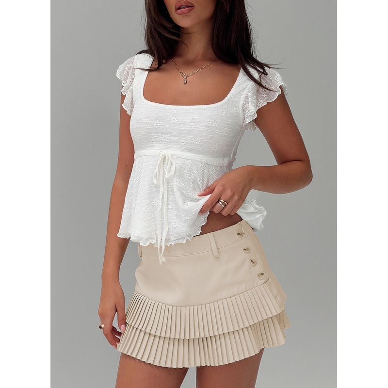 Last Night Ruffle Mini Skirt Beige