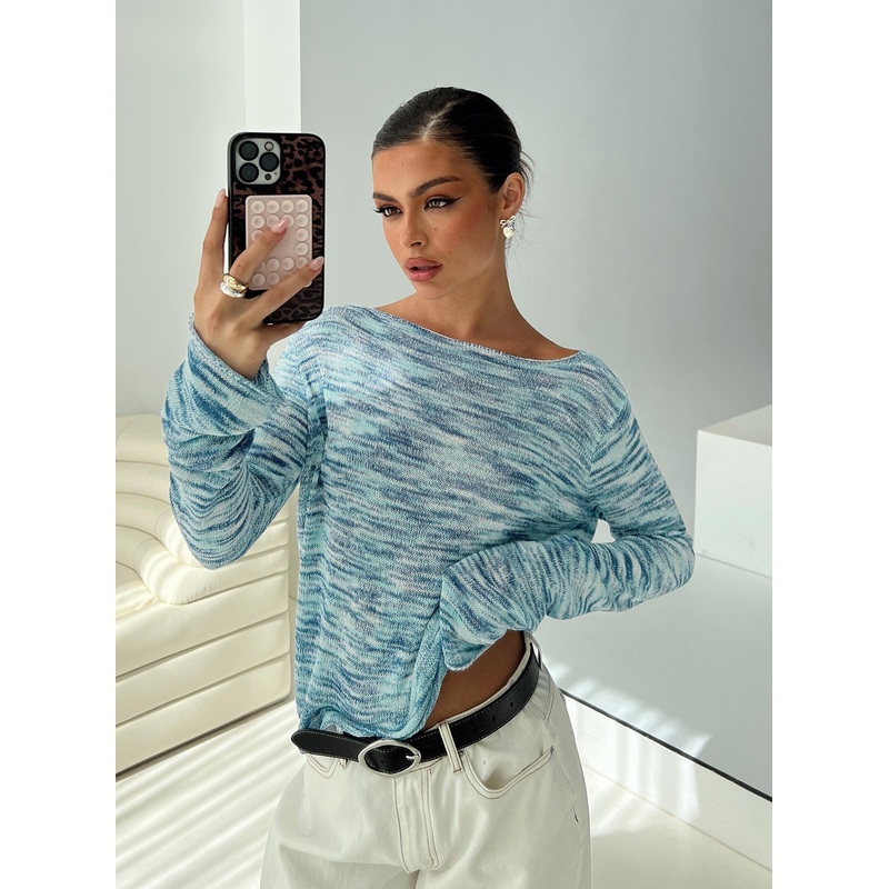 Lay Your Cards Knit Sweater Blue Multi