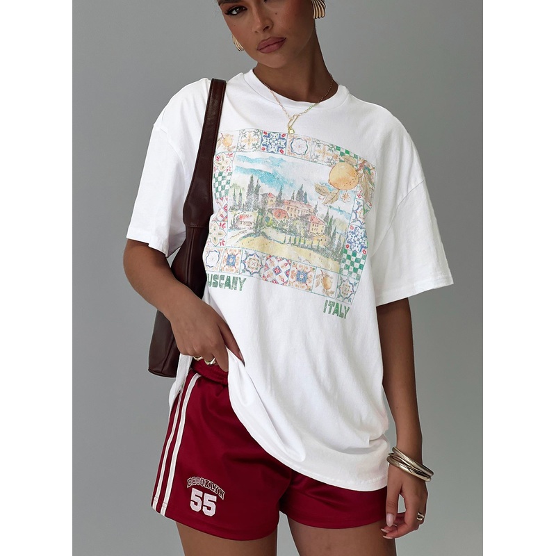 Love From Tuscany Oversized Graphic Top White
