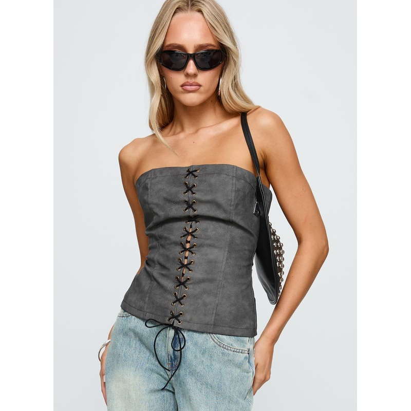 Soft Spoken Strapless Tie Up Top Black