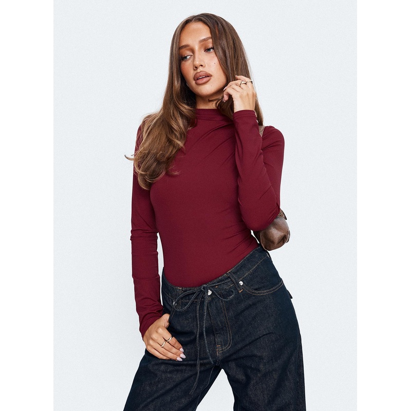 Augustness Long Sleeve Bodysuit Burgundy