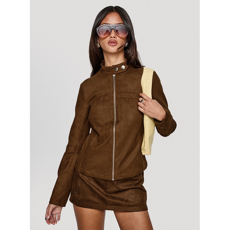 Born To Brag Faux Suede Jacket Brown