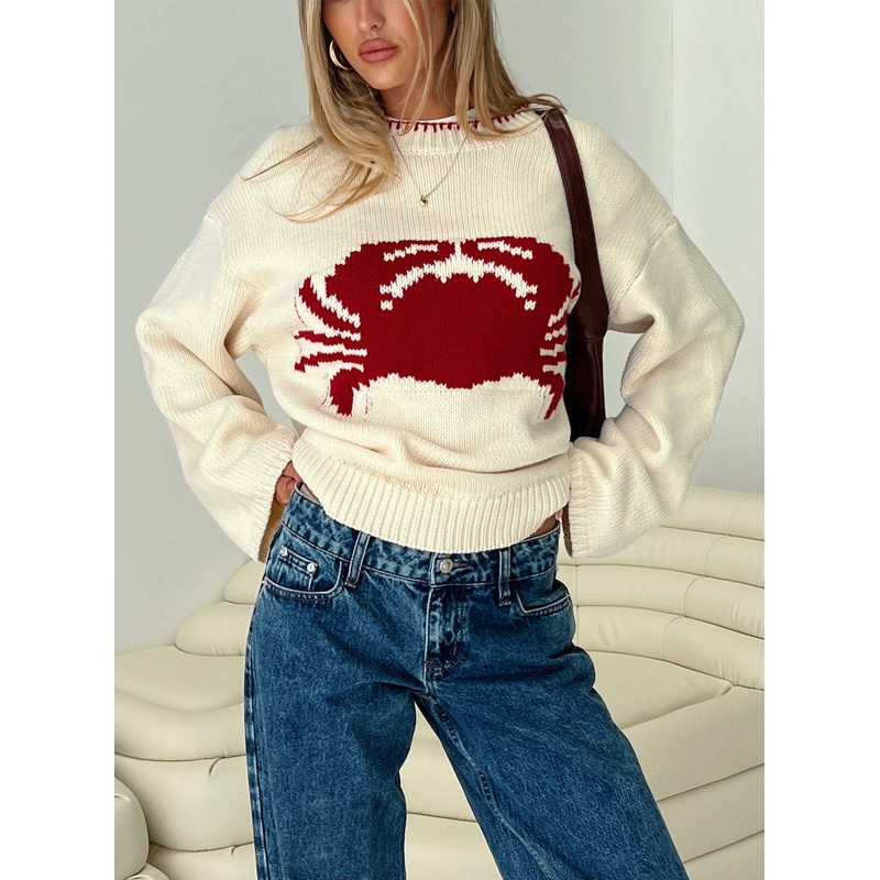 Coastlines Knit Sweater Cream / Red