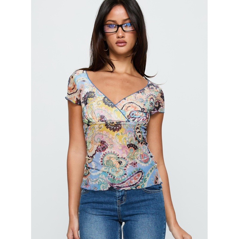 Jaceon Cross Front Top Multi Paisley