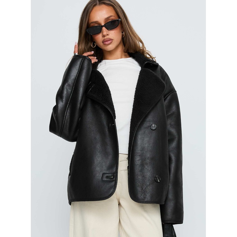 Nunez Faux Leather Jacket Black