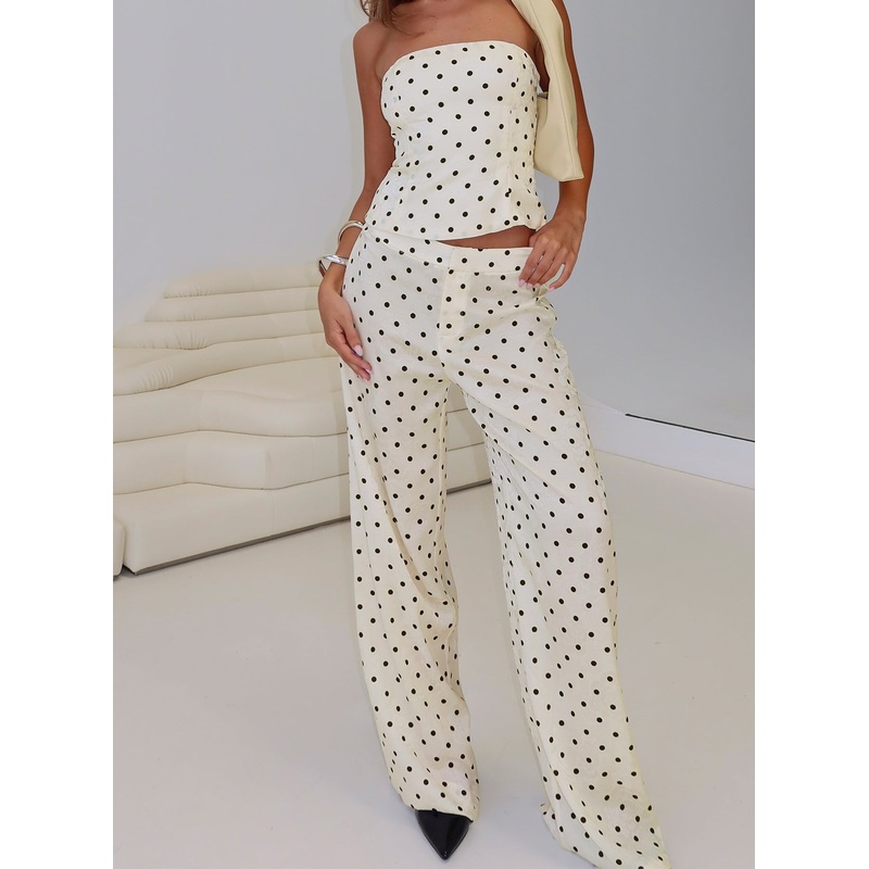 Powdered Sugar Strapless Set Cream Polka
