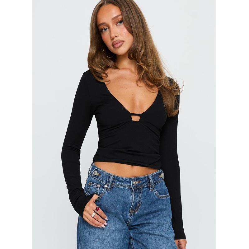 Sold On You Long Sleeve Top Black