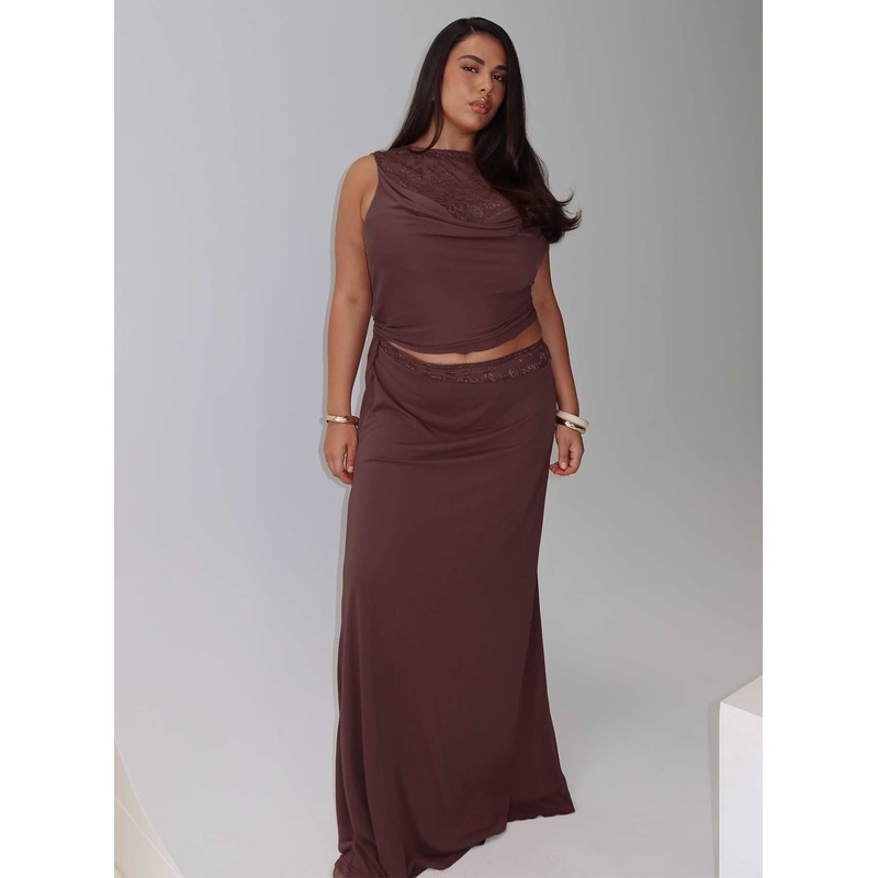 Vesperine Lace Maxi Dress Cocoa Brown Curve
