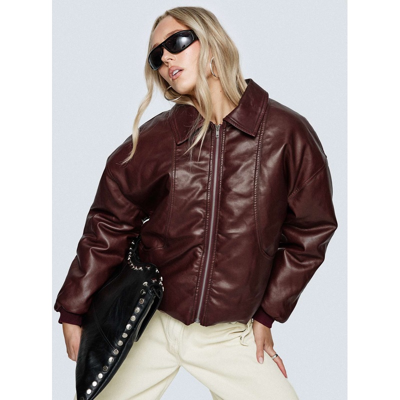 Worldwide Faux Leather Jacket Burgundy