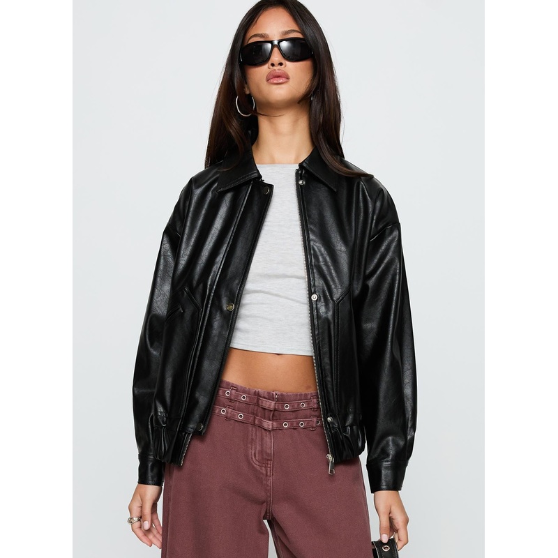Your Moment Faux Leather Bomber Jacket Black